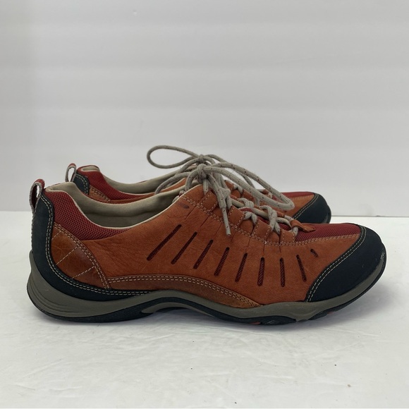 Clarks Privo Women’s 8.5 Walking Shoes Rust Red Leather Comfort Sneakers - Picture 1 of 10